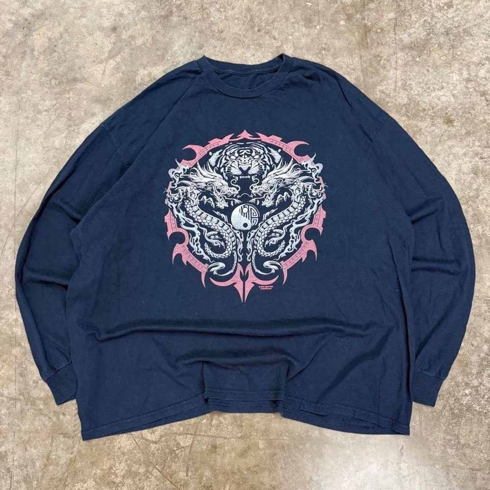 Y2K Liquid Blue JNCO Style Dragon Tribal Tee Size XXL